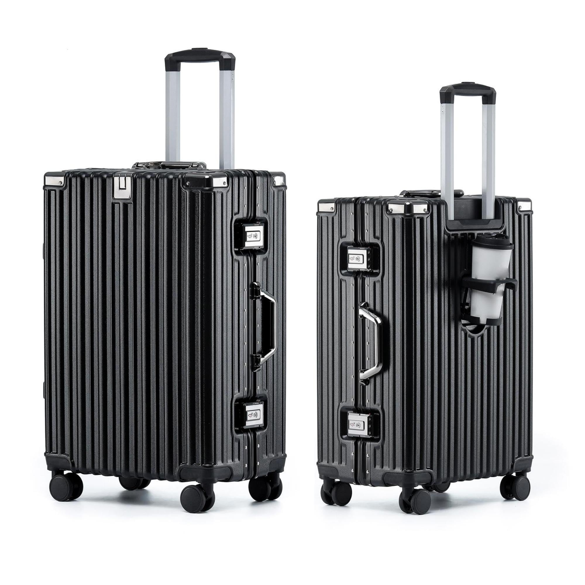 Aoliwei Handgepäck Koffer S 55cm - Alurahmen Hartschalenkoffer aus 100% Polycarbonat, ca. 40L - Premium Reisekoffer mit Getränkehalter & TSA-Schloss - Leiser 4-Rollen Trolley
