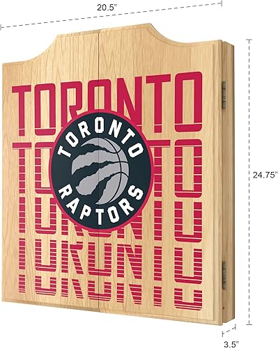 Miniatura 2 de Trademark Global Juego de gabinete de tablero de dardos, tablero de dardos de Toronto Raptors City con 6 dardos de punta de acero, marcador, armario