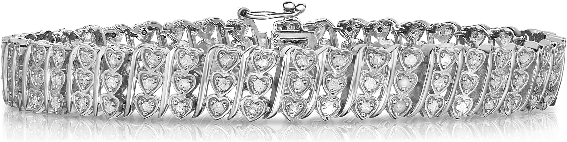 NATALIA DRAKE Heart Link Diamond Bracelet for Women in Rhodium Plated 925 Sterling Silver 7 Inch Color I-J/Clarity I2-I3
