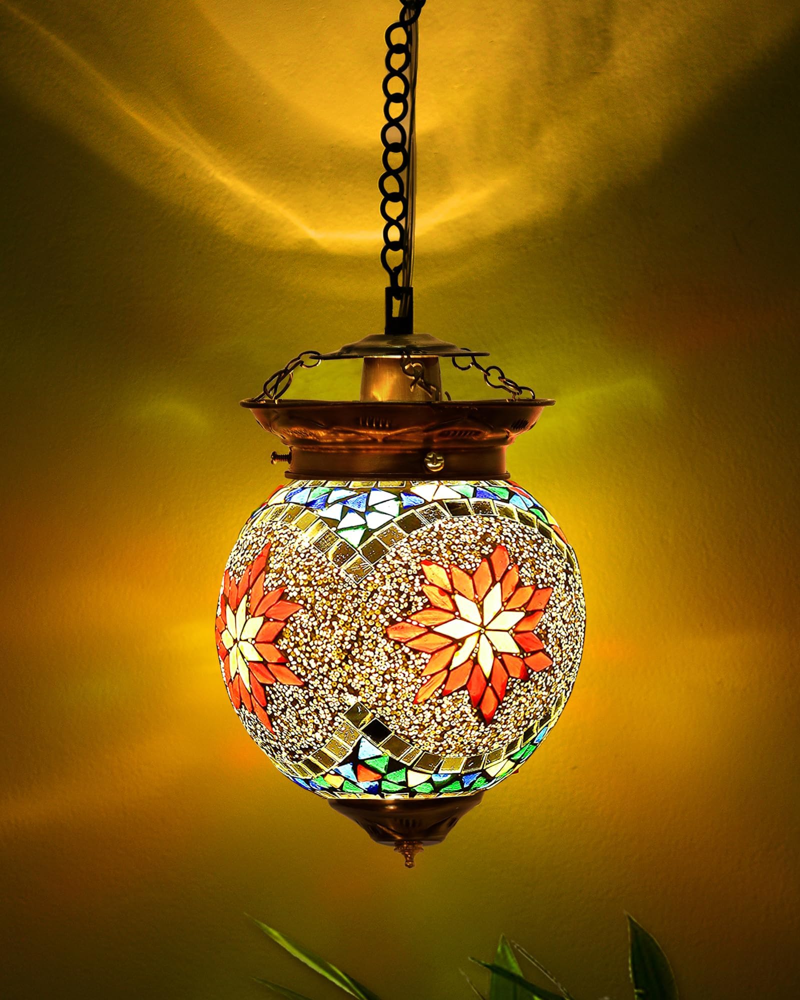 Homesake Handcrafted Mosaic Glass Hanging Lamp - Turkish Moroccan Style Pendant Light for Home Decor, Bohemian Chandelier, Modern Ceiling Light, Stylish Pendant Light, Red(Red)