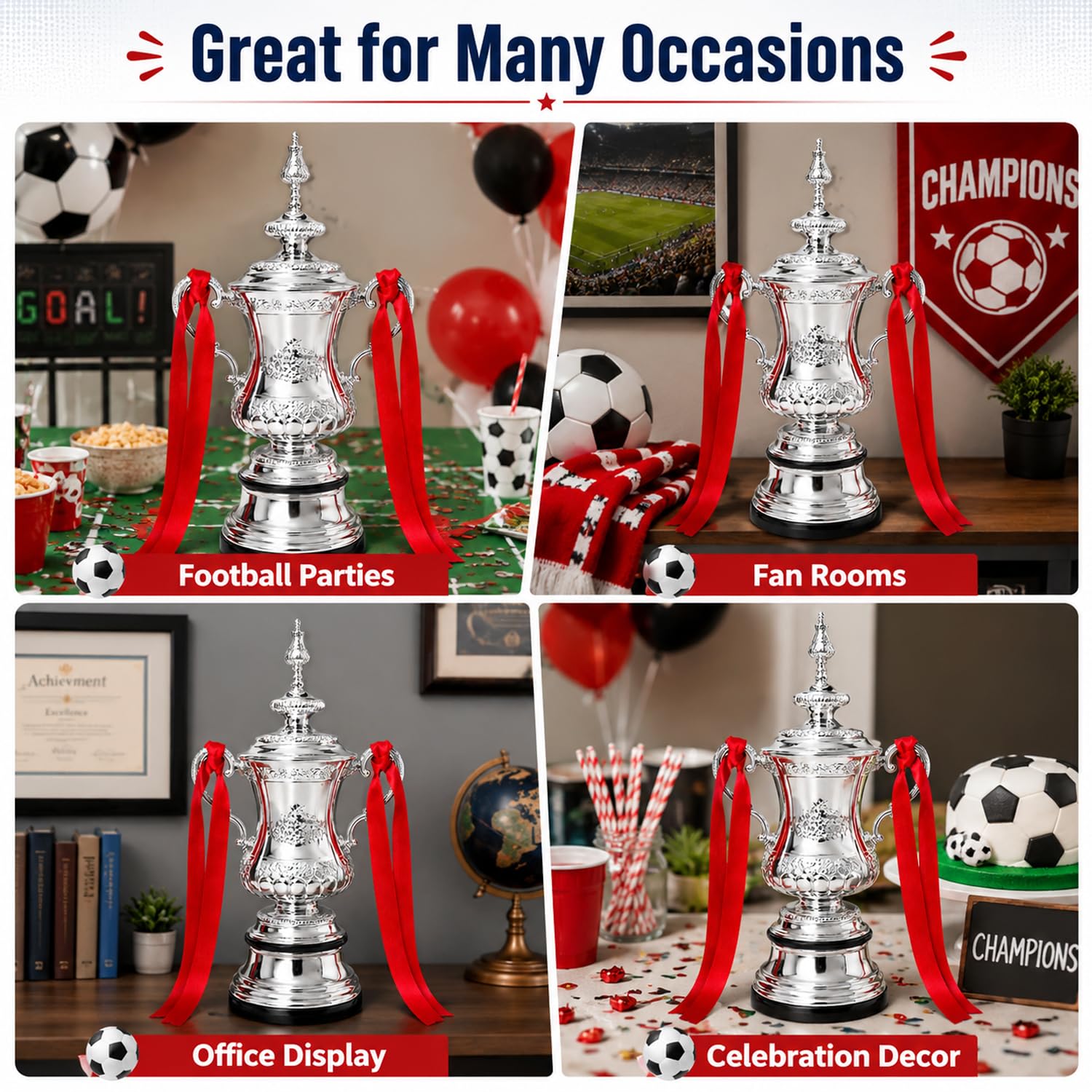 English FA Cup Meisterschale Trophäe Replik, Fußball Sieger Pokal | Volle Größe Silberharz Liga Champions Pokal, Fanartikel Geschenk, Sammler, Souvenir, Büro, Regal, Fanraum