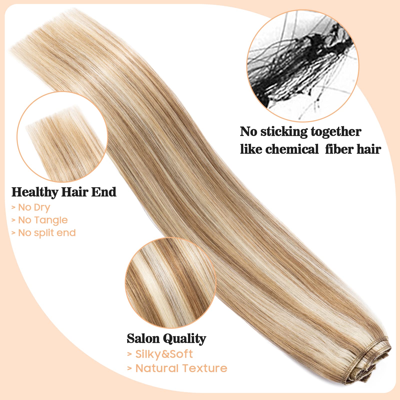 S-noilite Clip in Hair Extensions Real Human Hair Golden Brown/Bleach Blonde - Image 3