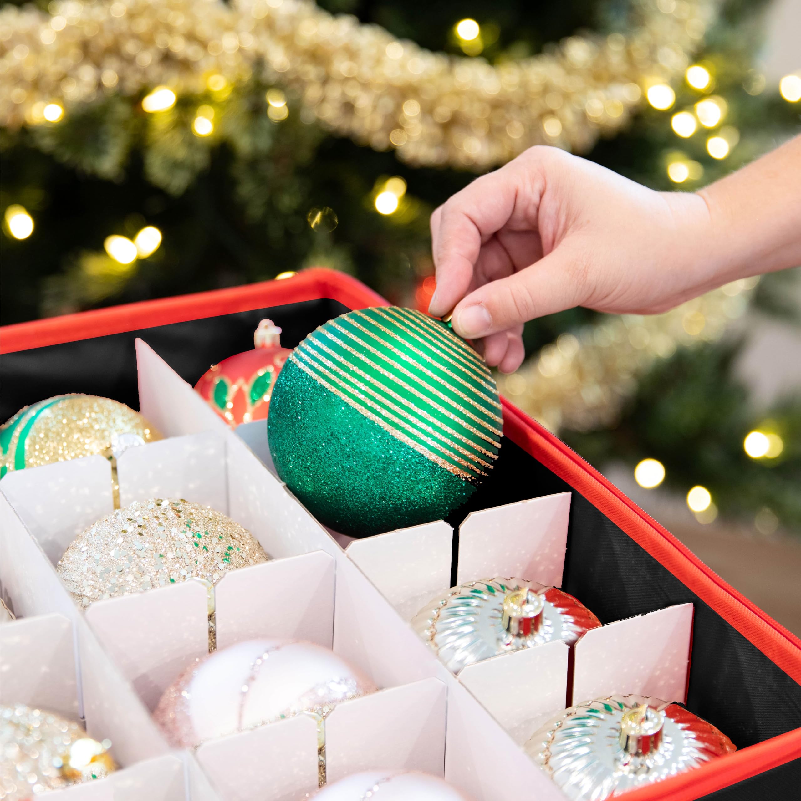 Aufbewahrungsbehälter für Weihnachtsschmuck mit Trennwänden – Box für bis zu 243,8–10,2 cm große Ornamente, mit Reißverschluss, praktisch, verstellbar, strapazierfähig, 600D, großer