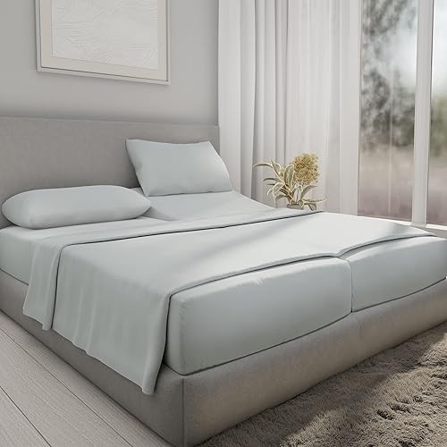 Miniatura 8 de Juego de sábanas divididas de 5 piezas, color azul marino 800 TC-100% algodón dividido tamaño Queen para camas ajustables, algodón de fibra larga,