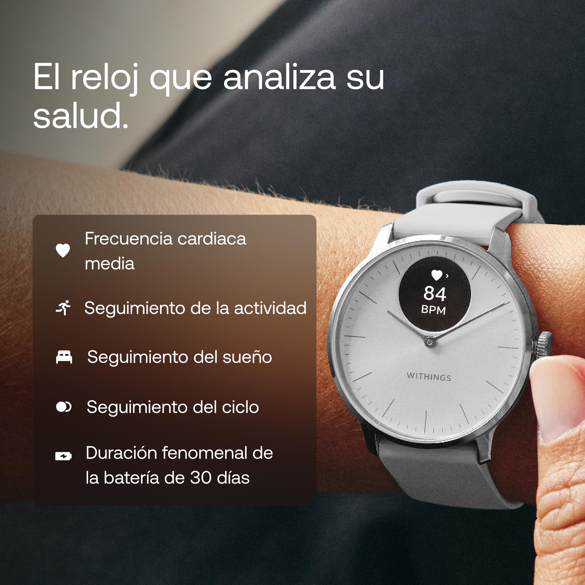 Withings ScanWatch Light - Reloj Inteligente híbrido, monitoreo cardíaco 24/7, Seguimiento de Actividad, Seguimiento de Ciclo, monitoreo del sueño, GPS Conectado, duración de la batería de 30 días