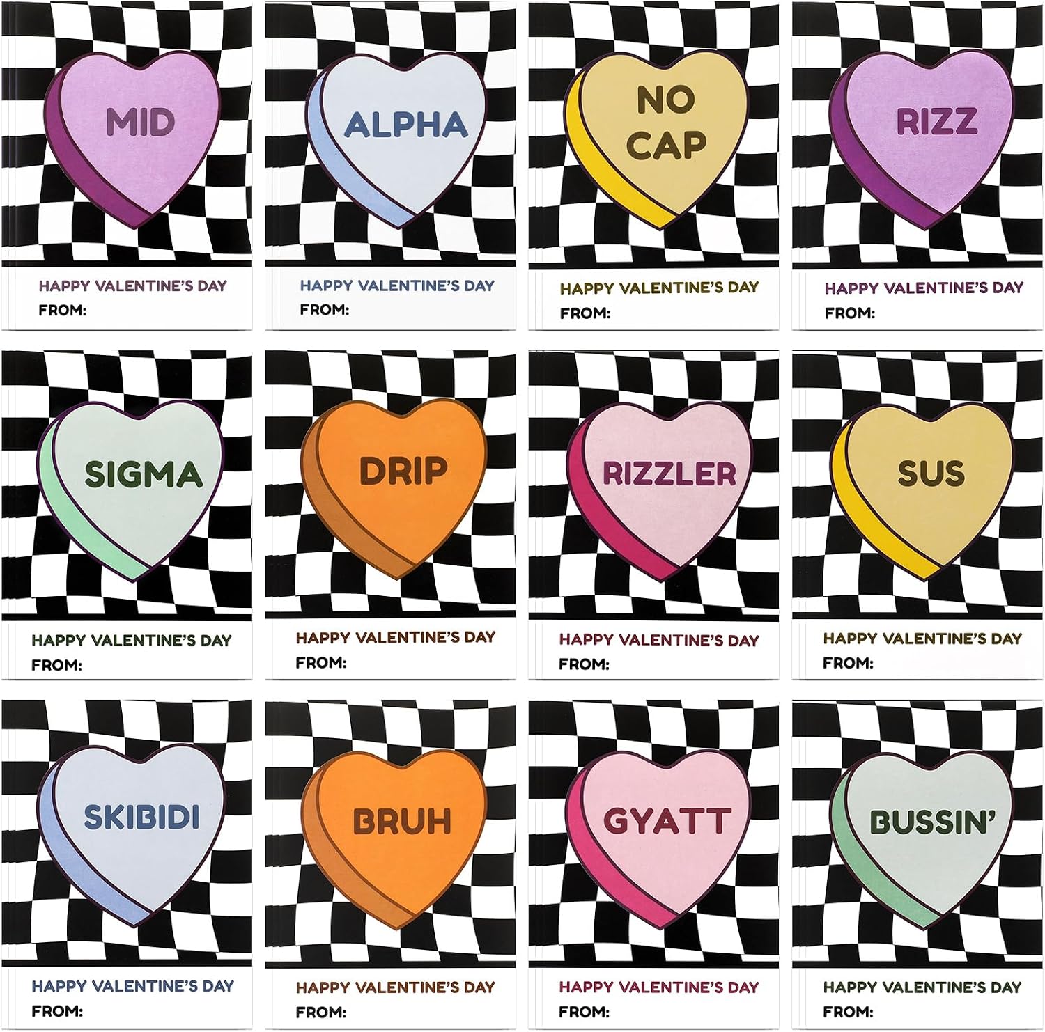 Kosiz 36 Pcs Valentines Day Cards Bulk for Kids School Candy Heart Slang Words Cards Funny Slang Postcard for Valentine Classroom Exchange Gifts Birthday Party Favor Supplies