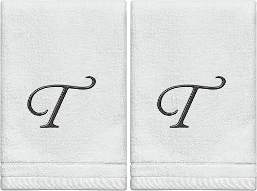Vista 24 de Toallas con monograma de dedo, regalo personalizado, 11 x 18 pulgadas - Juego de 2 - Toalla bordada negra - Extra absorbente 100% algodón - Acabado