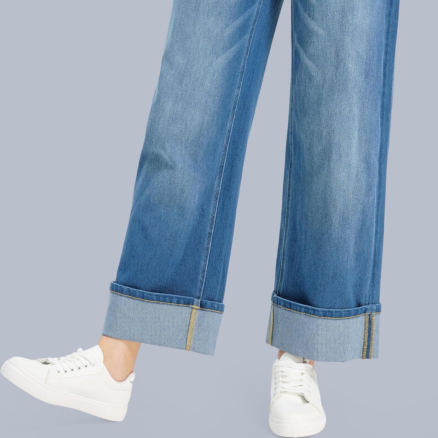 BLISSORALEISEUR Women's High Waisted Wide Leg Jeans Stretchy Baggy Denim Pants with Cuffed Hem - Image 4