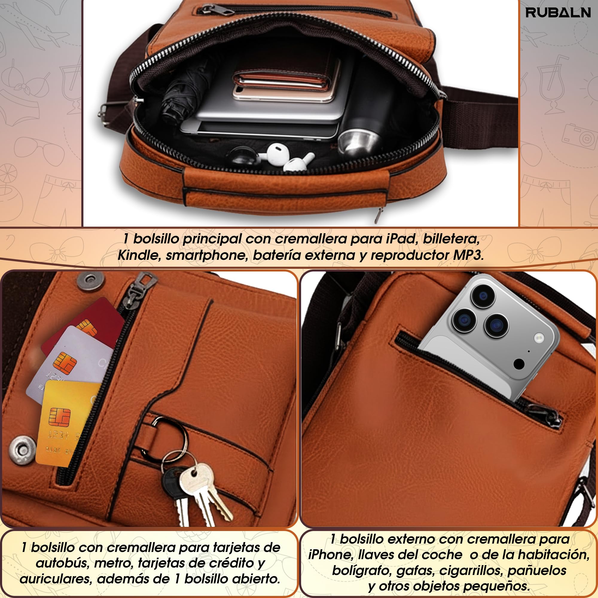 ️Bolso Hombre de Piel Sintética Elegante+funda gafas de regalo–Bolso Hombre Bandolera - Bolsos Hombre-Mariconera hombre-Compacto-para Regalo- Ideal uso diario