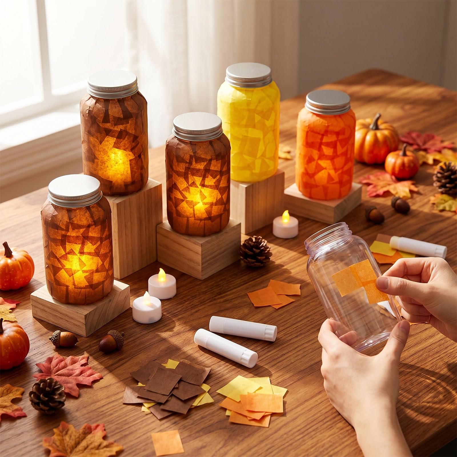 Qinyoung 12 barattoli di vetro autunnali con luce LED
