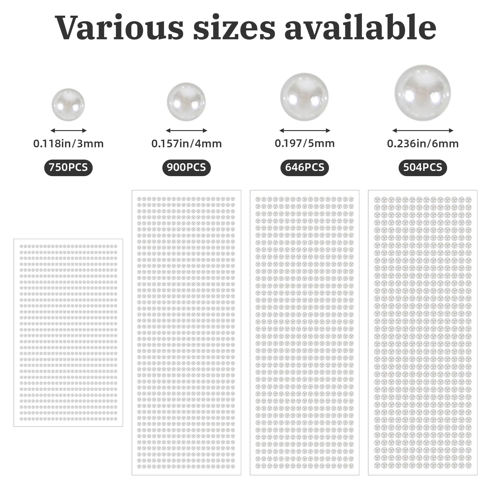 Self Adhesive Hair Pearl Stickers,2800 Pieces Ivory White Gem Stickers,Jewels DIY Decorations for Body,3/4/5/6/8mm Pearls for Crafting,Hair,Face,Makeup,Eye, Wedding