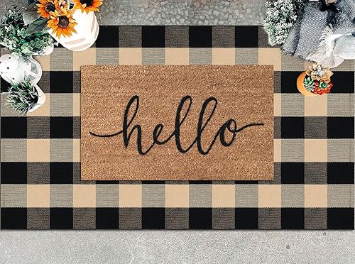 Vista 145 de KILOCOCO Alfombra de rayas beige de 2.3 x 3.6 pies para interiores y exteriores, alfombra tejida a mano de algodón lavable a rayas para puerta Rayas