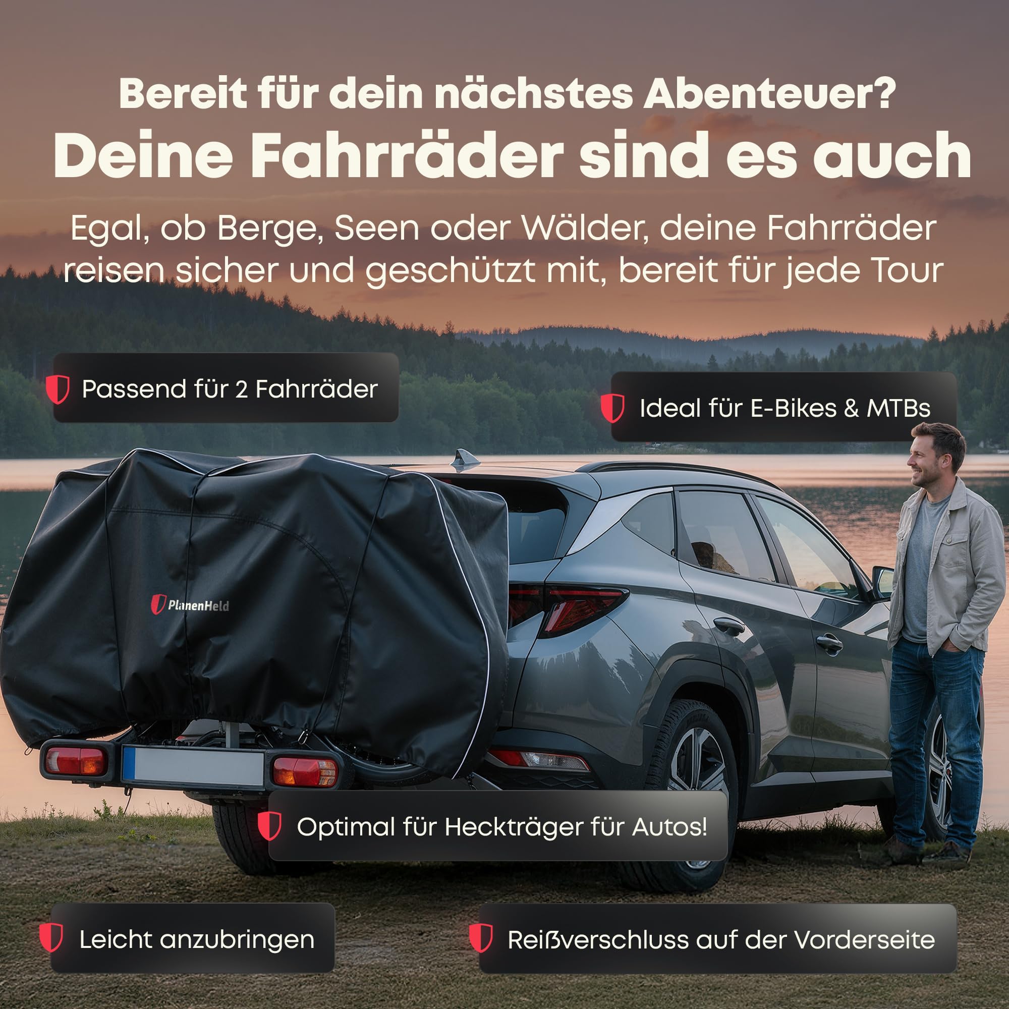 Fahrradschutzhülle Fahrradträger [Neues Modell] Fahrradabdeckung Heckträger, Fahrradplane für 2 Fahrräder, Ebike Transportschutz, Schutzhülle, Fahrradhülle für Wohnmobil, 600D Wasserdicht