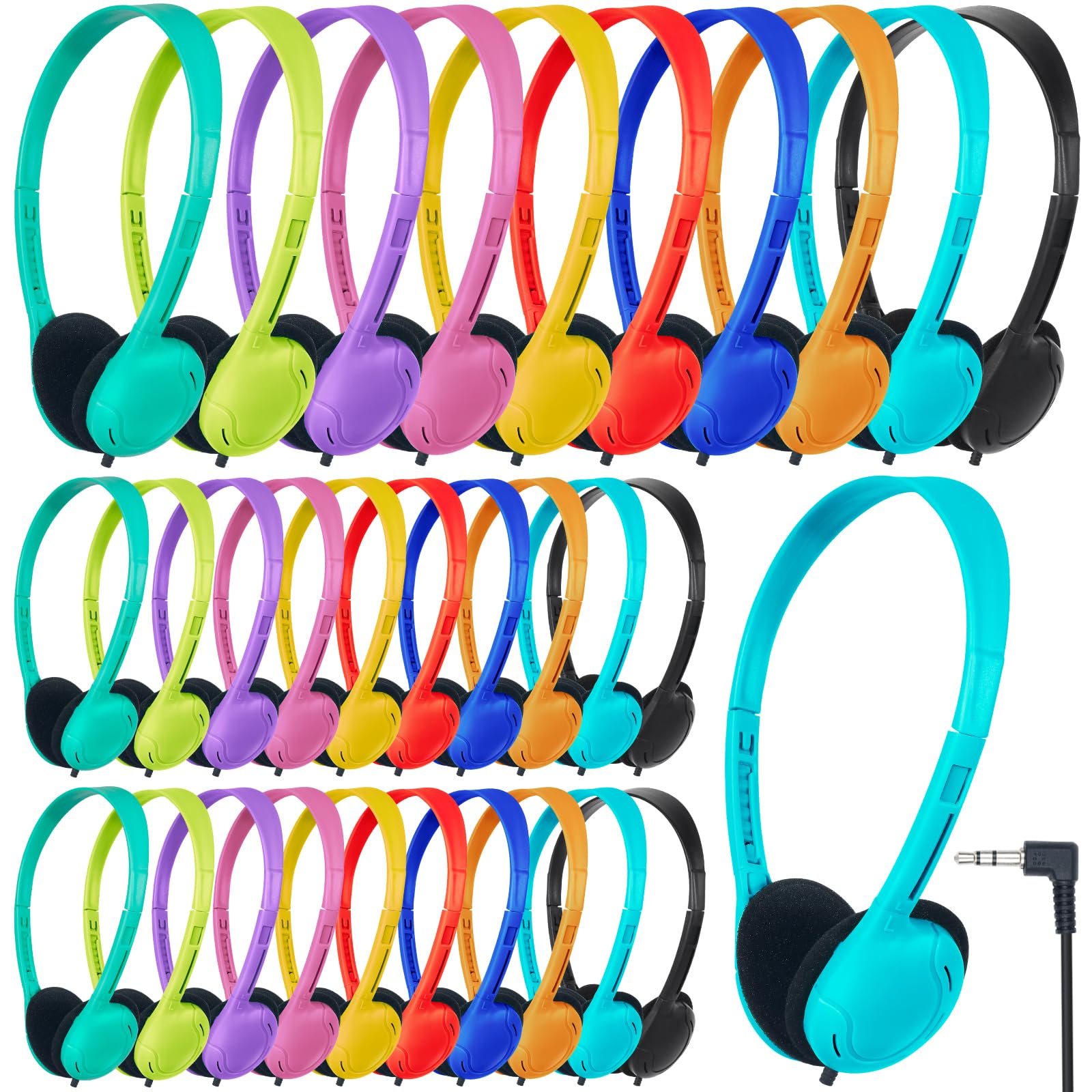 Cuffie per bambini, per scuola, classe, confezione da 100 pezzi, durevoli, per bambini, studenti, ragazzi, ragazze, audio HD, jack da 3,5 mm (colori misti)