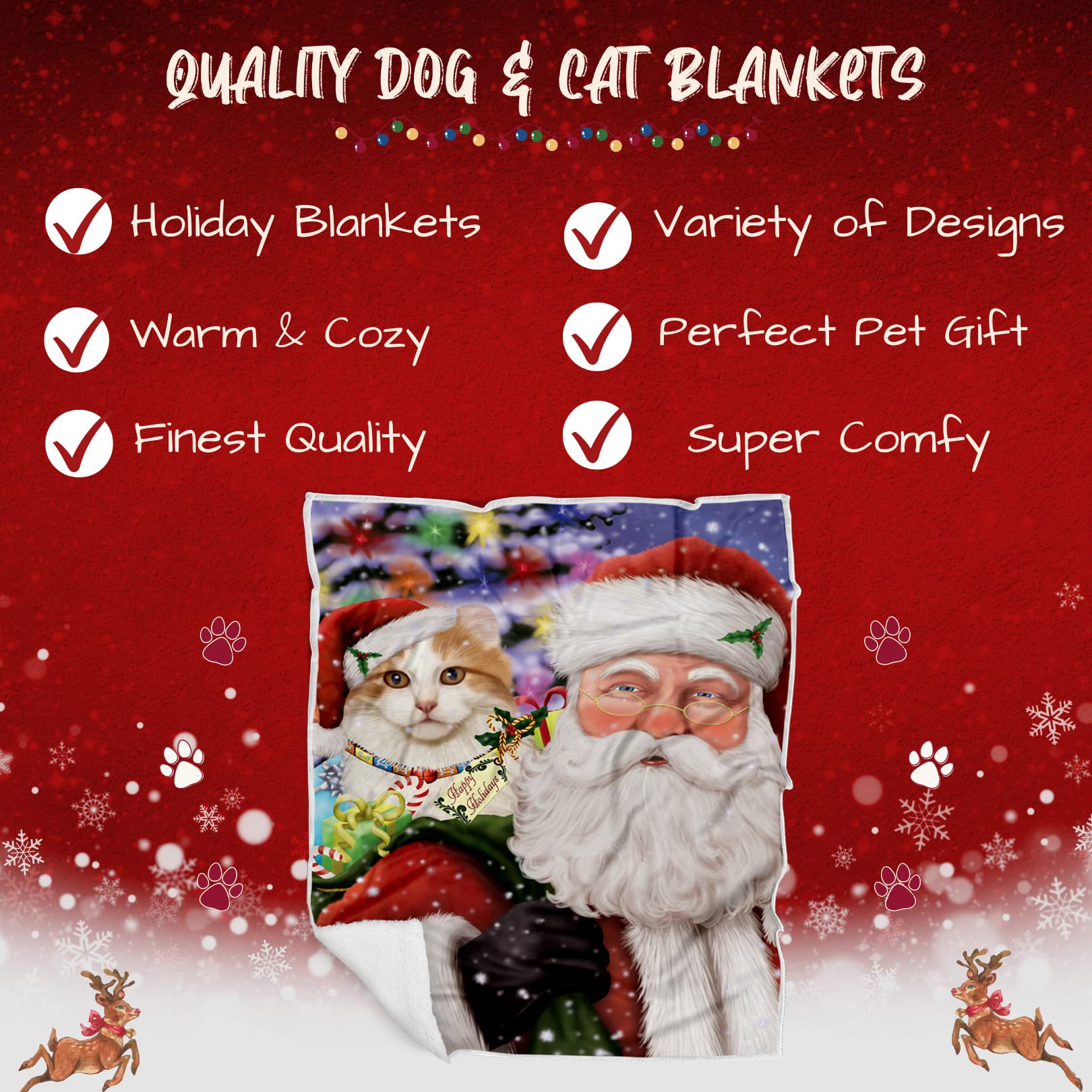 Doggie of the Day American Curl Cat Blanket - Christmas Santa Carrying Presents - Super Soft & Warm Pet Theme for Sofa or Bed, Warm Fleece, Sherpa or Woven Material, BLNKT160009 (50x60 Sherpa)