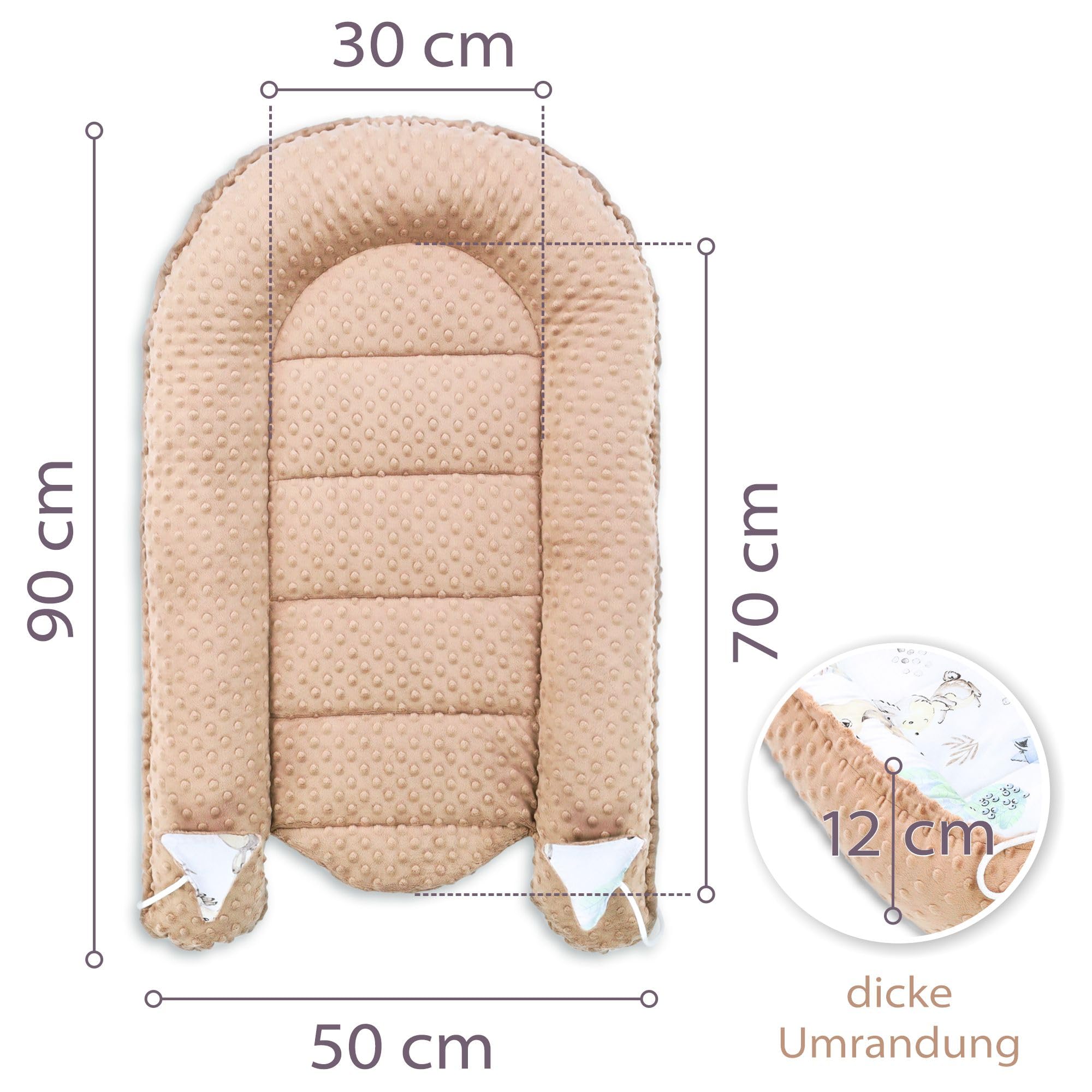 Riduttore lettino neonato - 90x50 cm nido culla pod cocoonababy babynest antisoffoco per bambina e bambino baby nest per neonati Tonalità kaki riccio B
