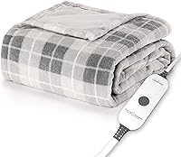 Sunbeam Royal Luxe Microplush Heated Throw Blanket Grey Rodeen Plaid 50x60 - 4 Heat Settings, 4-Hour Auto Shut-Off