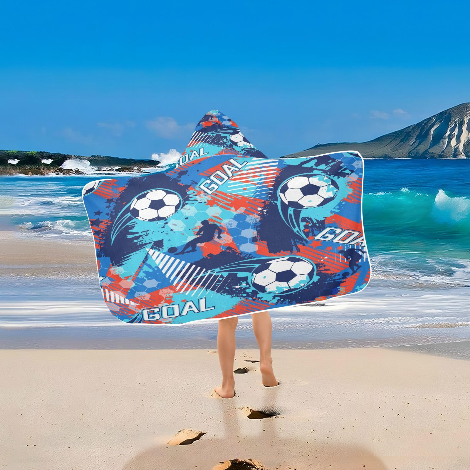 Kids Hooded Beach Towel – Football Theme, 30x50 Inches, Quick Dry For Boys Ages 4-8