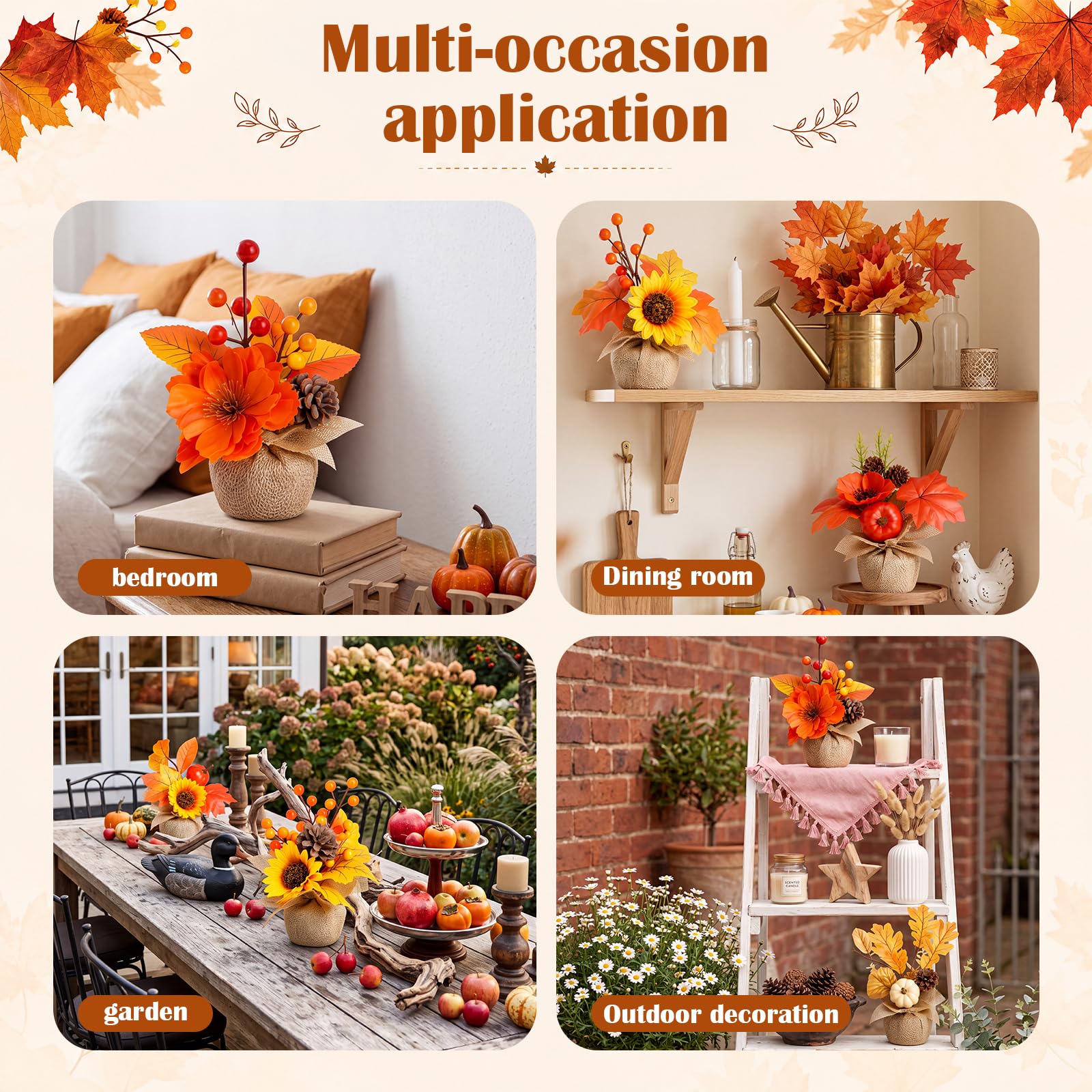Giegxin 10 fiori artificiali in vaso per Halloween, decorazione autunnale con zucca, girasole, foglia d'acero, pigna, centrotavola (stile D)