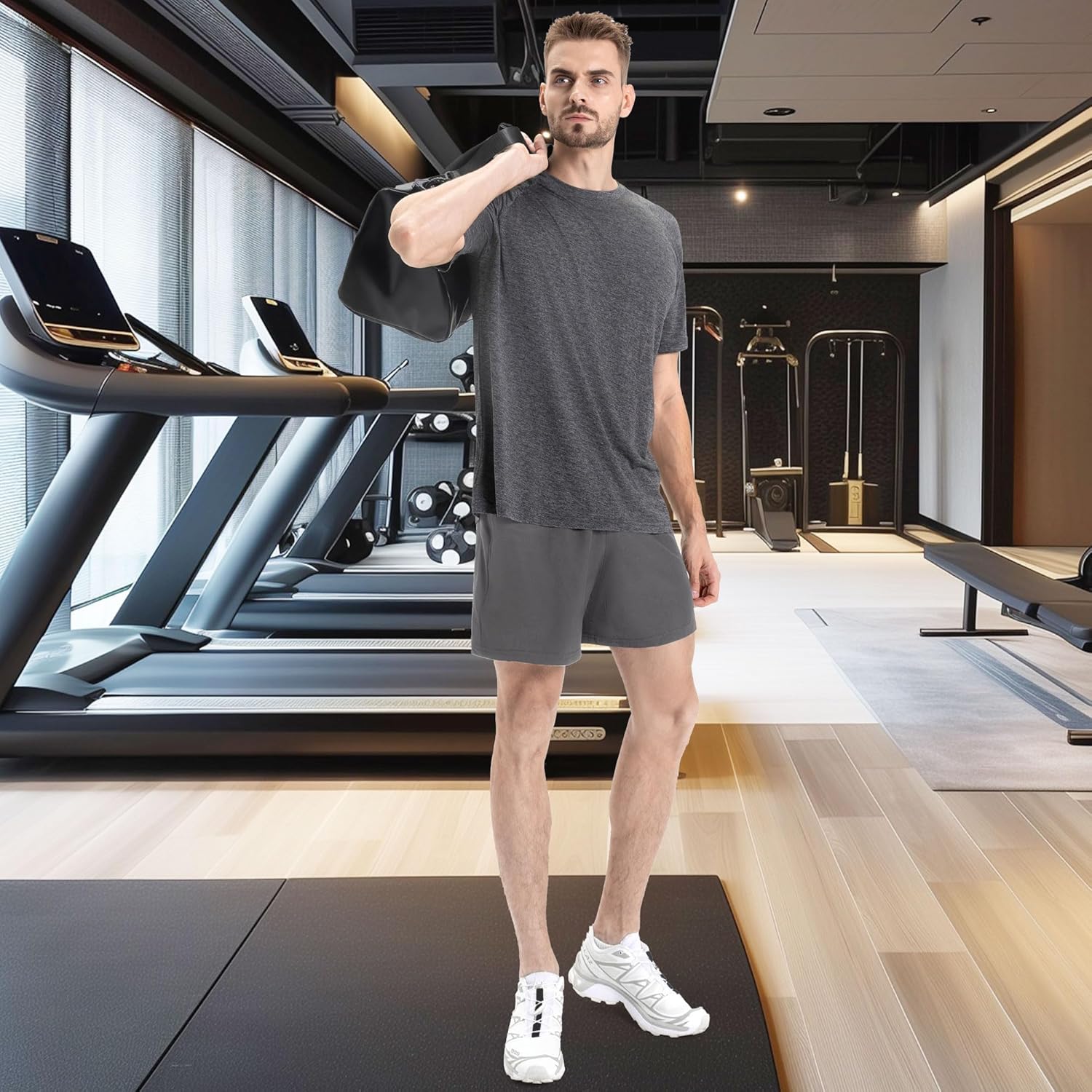 Shorts de ginástica atléticos masculinos de 20 cm – Short de basquete casual preto de secagem rápida com bolsos para corrida e treino