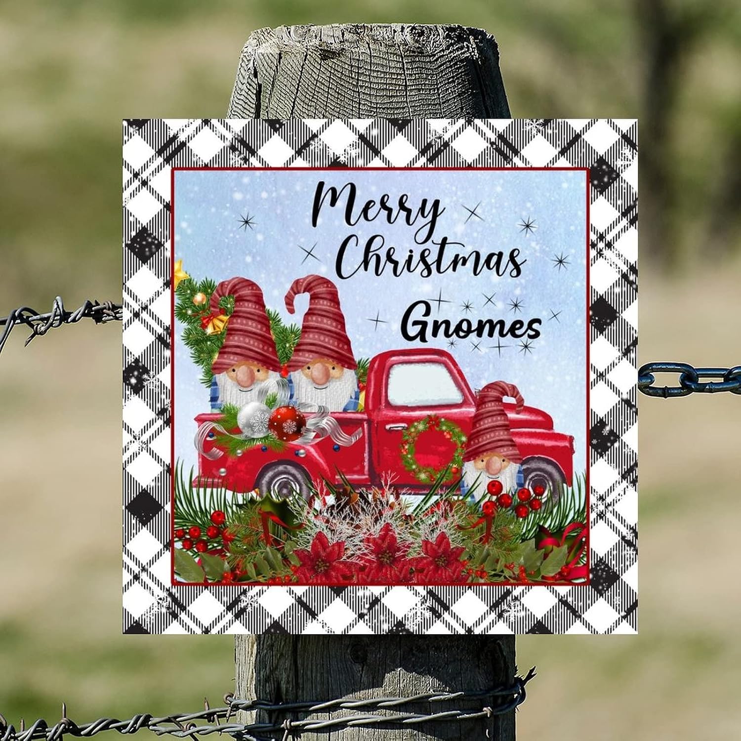Merry Christmas Gnomes Wooden Sign Farmhouse Christmas Tree Red Truck Welcome Sign Christmas Is Coming Wall Decor Farmhouse Rustic Wooden For Grandpa Papa Dad Boyfriend Teacher 16x16in
