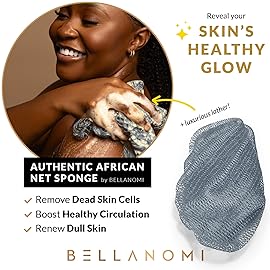 BELLANOMI African Exfoliating Net Sponge, Authentic, Ethically sourced from Nigeria, 45 inches Long, Back Scrubber for Daily use (Slate)