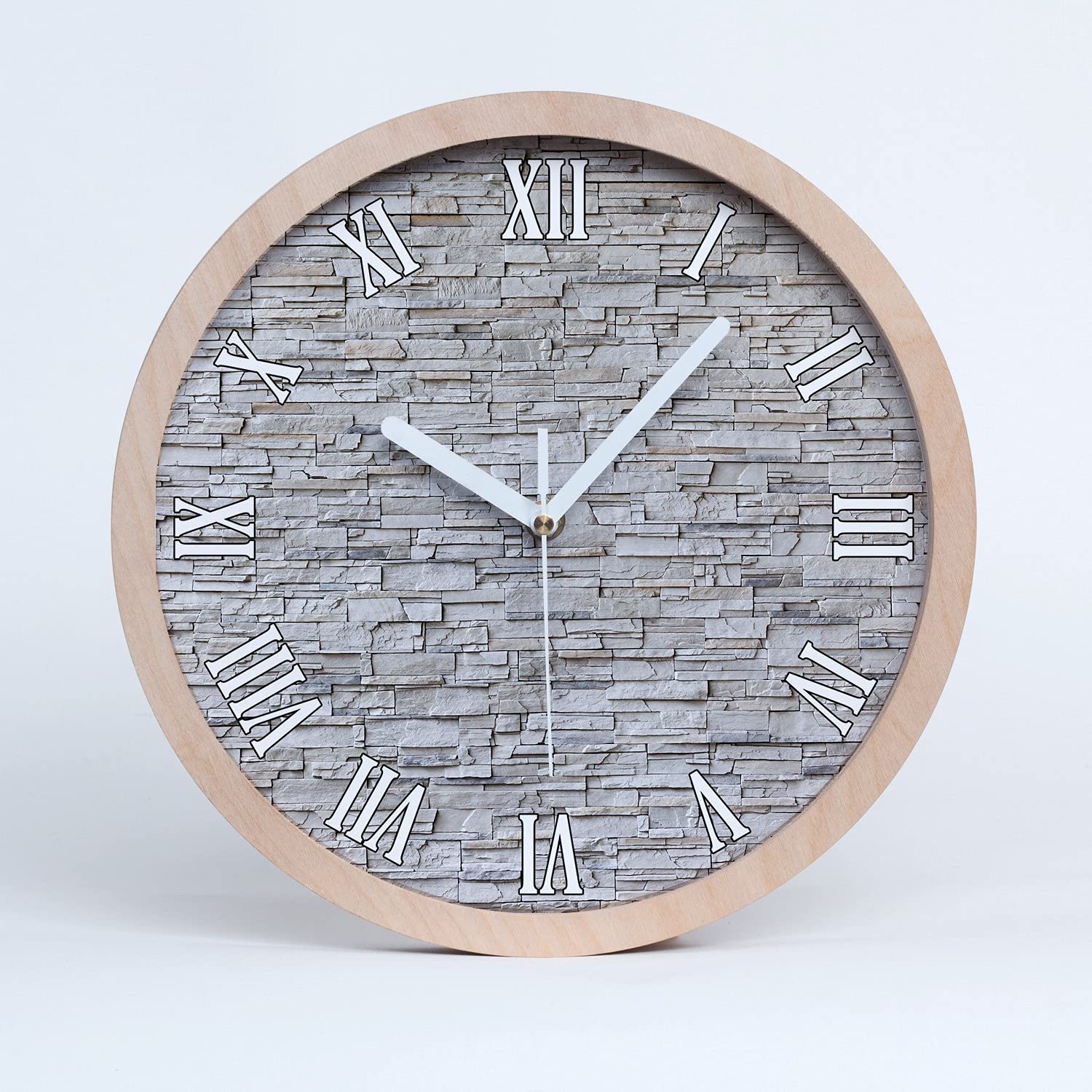 Tulup Holzuhr Uhr Holz Modern Runde ⌀ 20cm Dekoration Stille Uhren Wanduhr Weiße Uhrzeiger - Steinwand