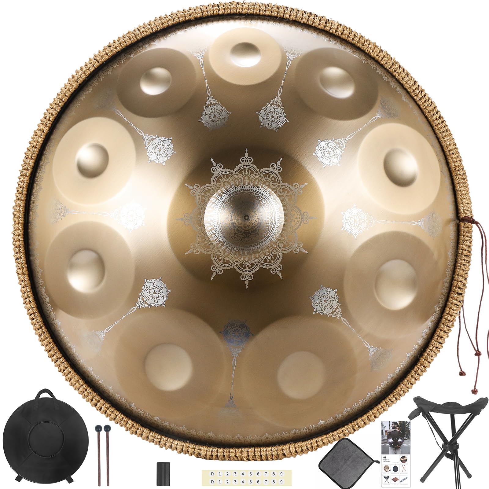 Hand Pan,Handpan Drum 22 Inches D Minor Kurd 432Hz 10 Notes
