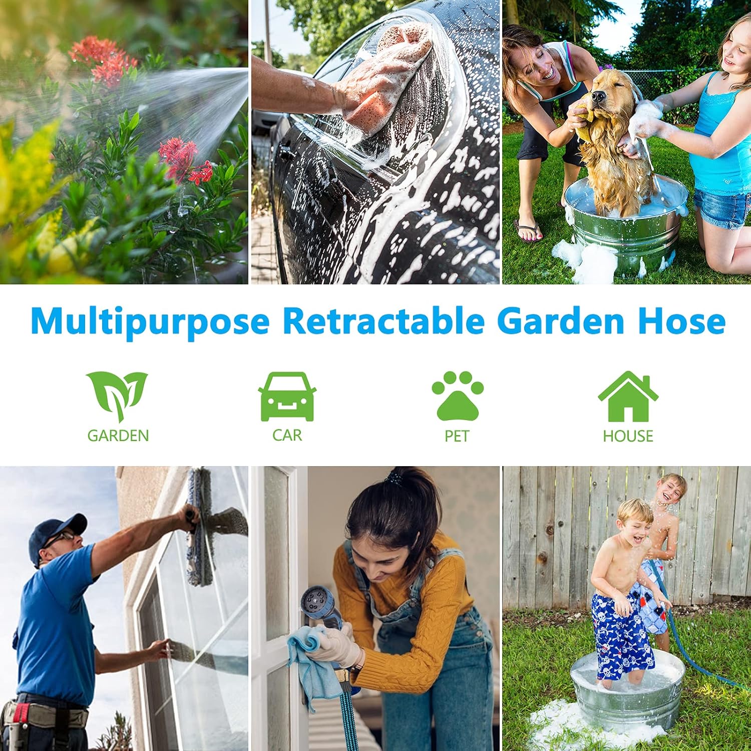 Toolasin Expandable Garden Hose 50ft with 10 Function Spray Nozzle, Leakproof Flexible Water Hose Design with Solid Brass Connectors, Retractable Hose Expands 3 Times, Easy Storage and Usage : Patio, Lawn & Garden