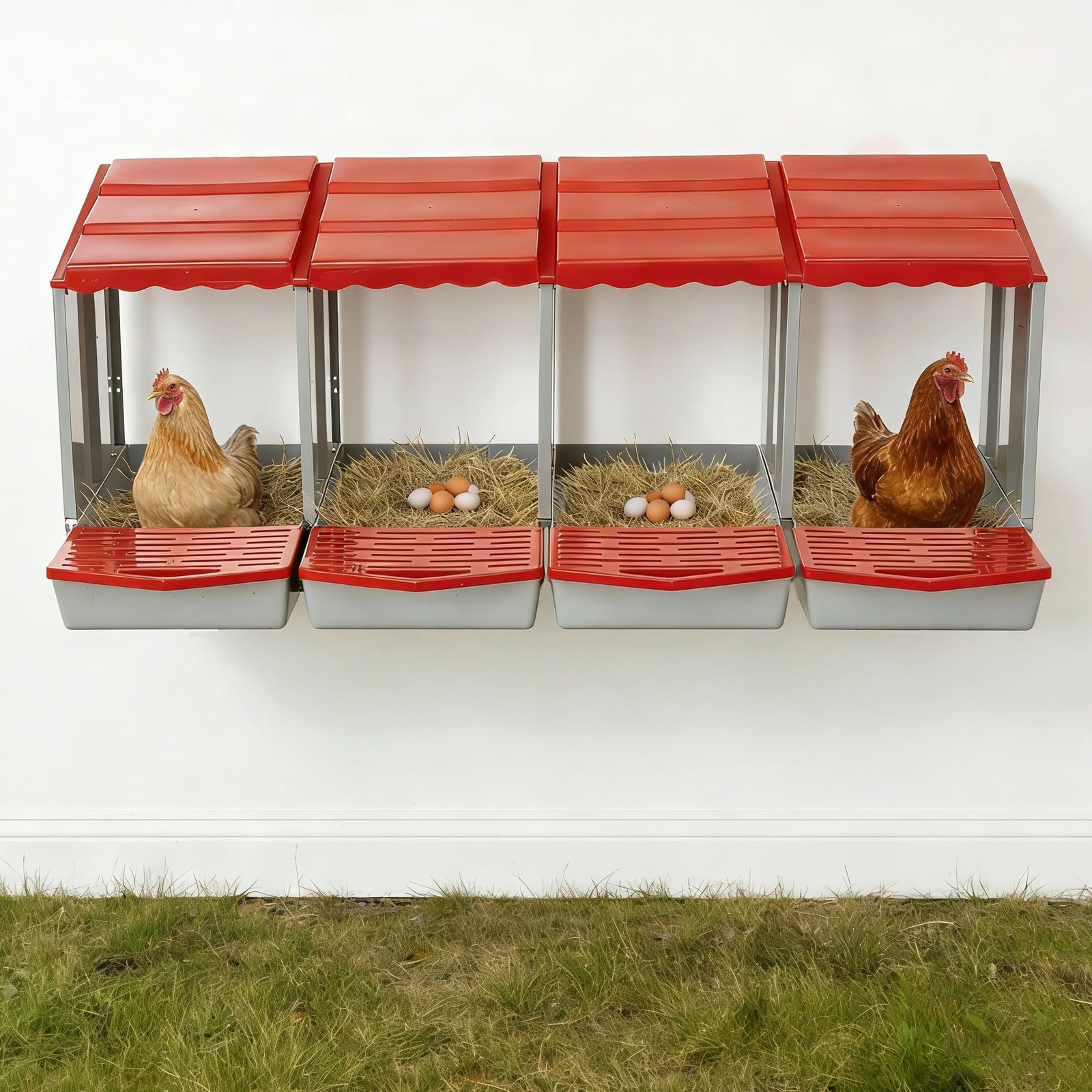 Nichoir à poules, 4 compartiments, PP, 121 cm, pour poule, ferme, montage