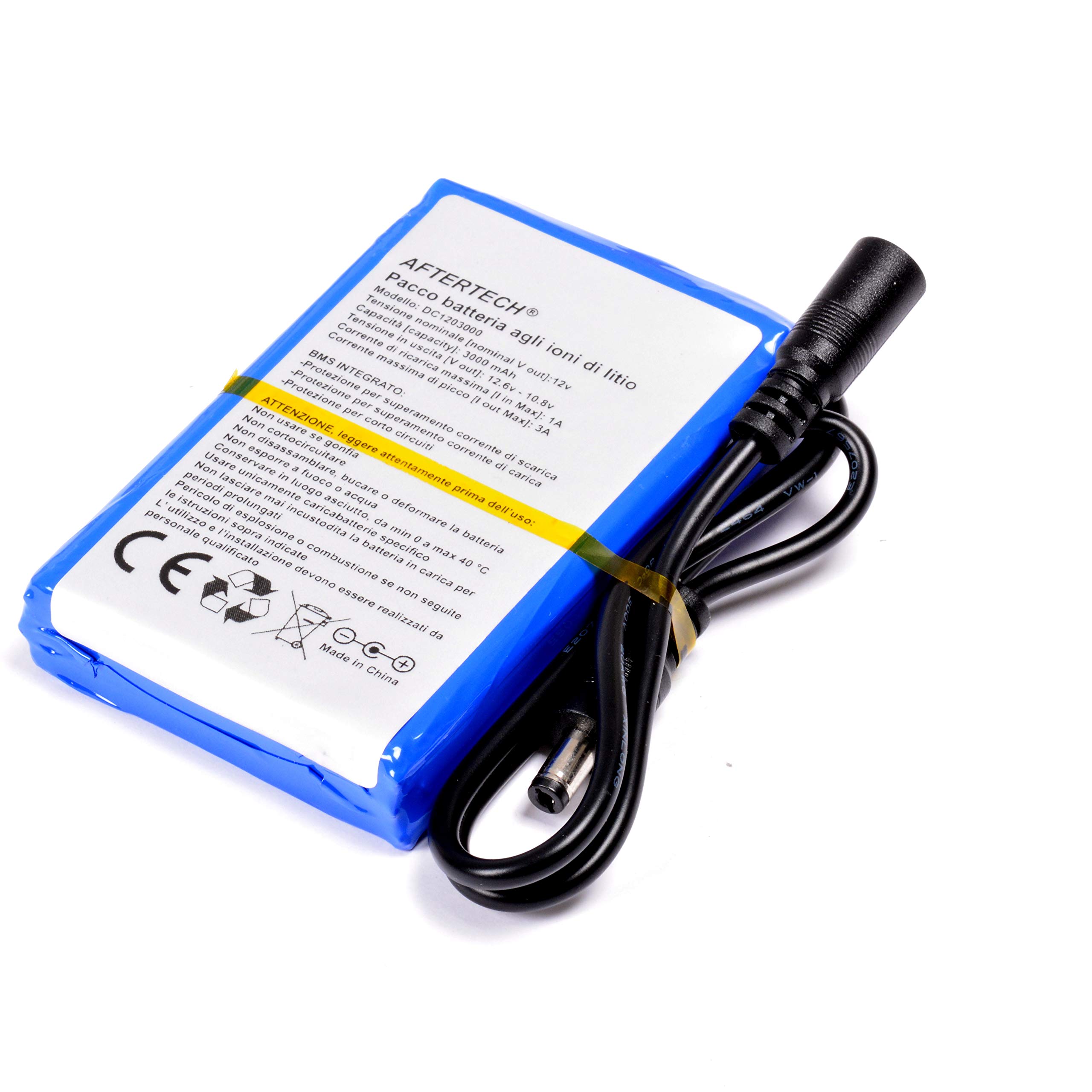 AFTERTECH Pack Pile 12 V 3000 mAh 3 Ah Rechargeable au Lithium 95 x 60 x 20 mm F2D2