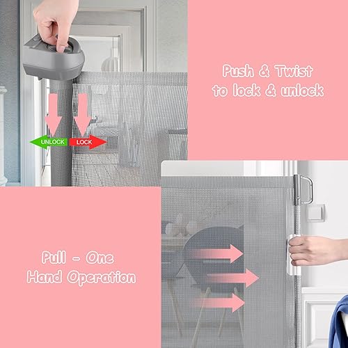 Miniatura 6 de Babepai Puertas retráctiles para bebés para escaleras, puertas para perros para puertas, puerta de malla para bebés que se extiende hasta 52