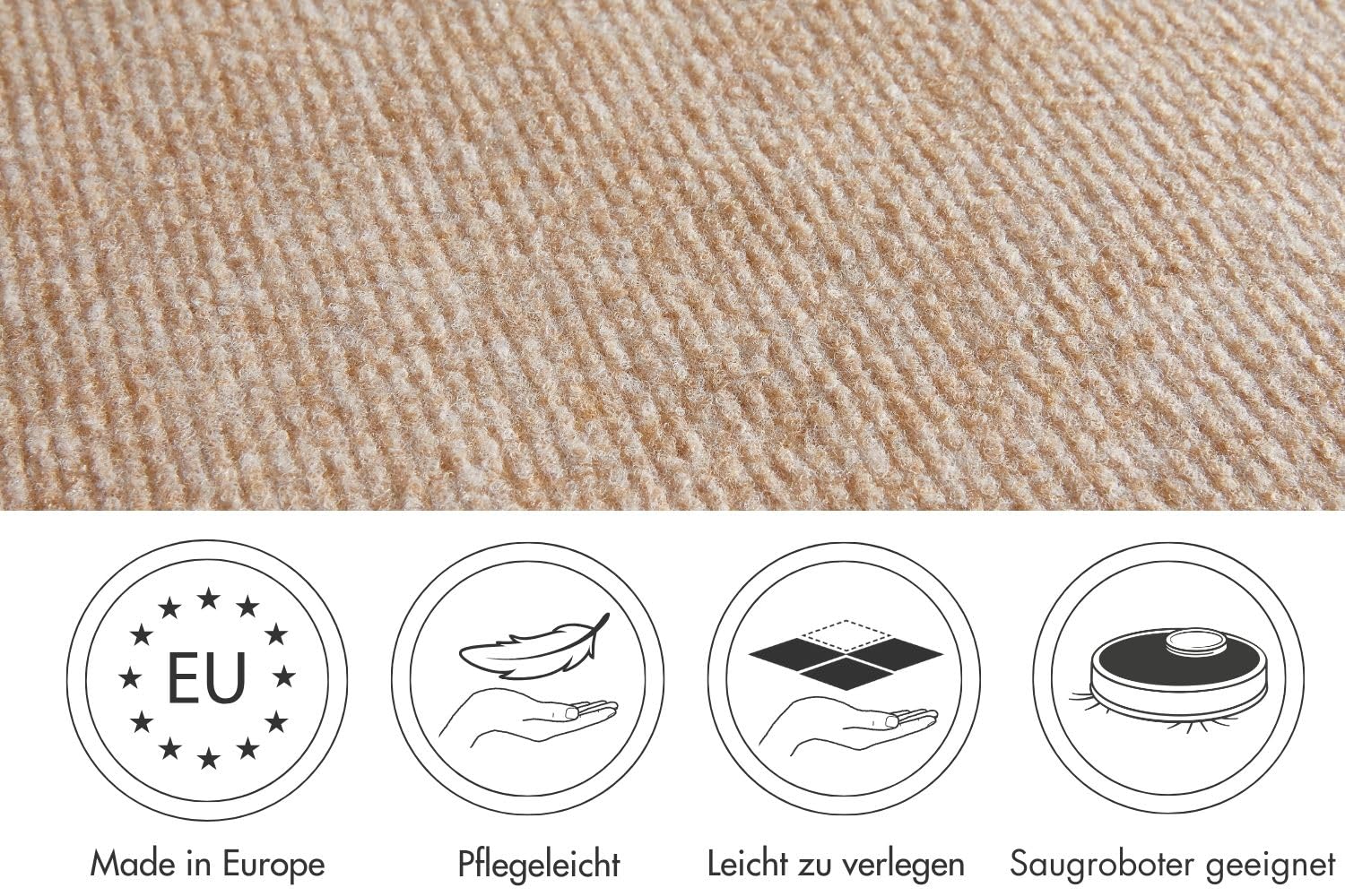 andiamo Teppichboden Milo - Nadelfilz Meterware, Teppich zum zuschneiden, Bodenbelag aus Nadelflies, funktional und leicht zu verlegen, 200 x 500 cm, Beige