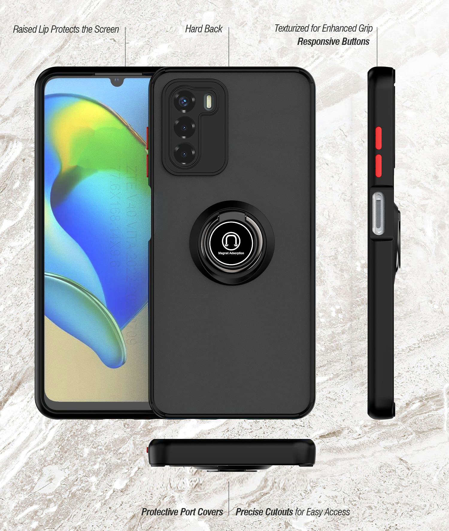Cover Per ZTE Blade V40 Vita 4G Con Protezione Fotocamera Scorrevole E Anello Magnetico (Blu)