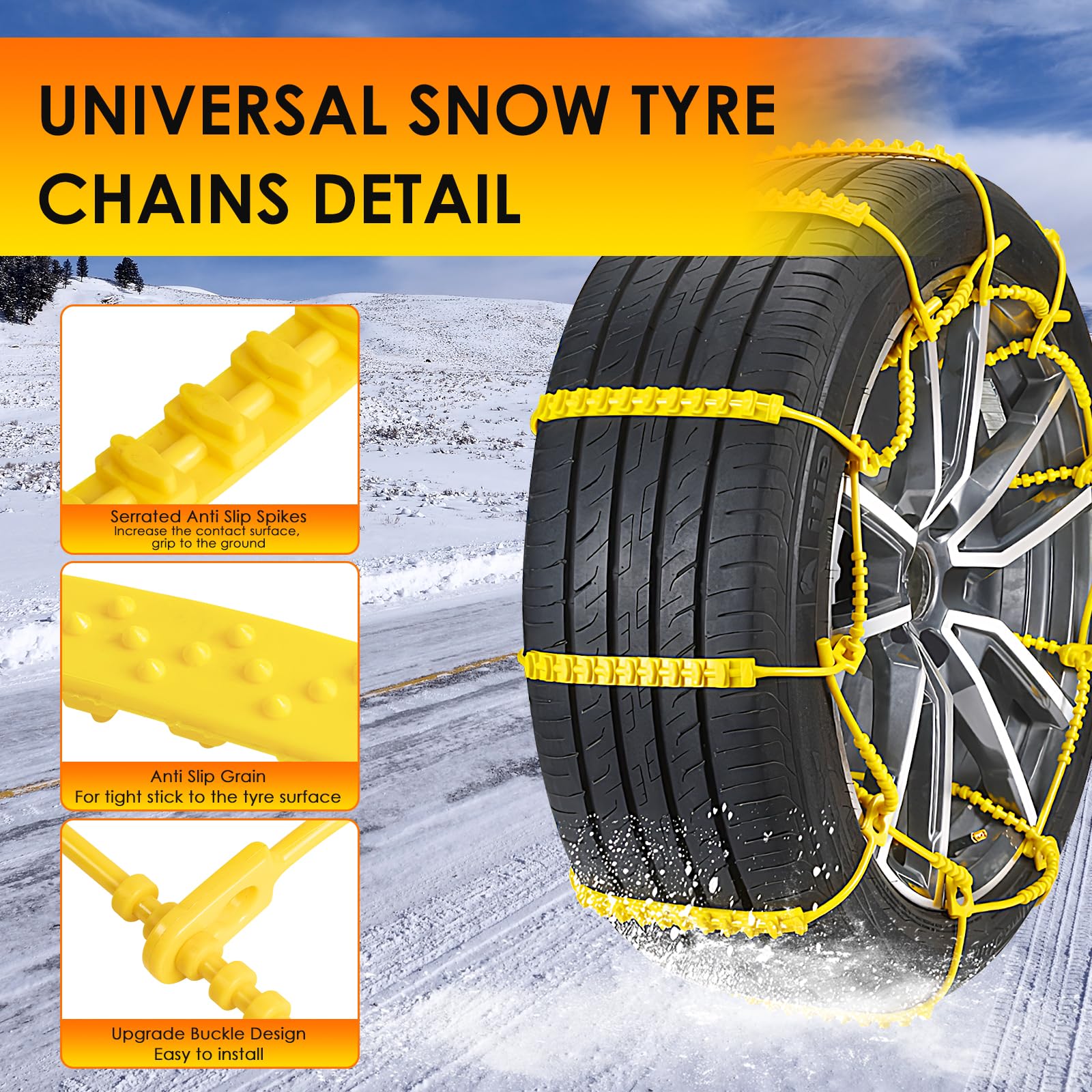 10PCs Cadenas de Nieve para Coche Ninonly Cadenas Coche Nieve Universales Montaje Rápido, Cadenas para Coche Para Automóvil/SUV/Camión Para Neumáticos De Coche De 165-275mm