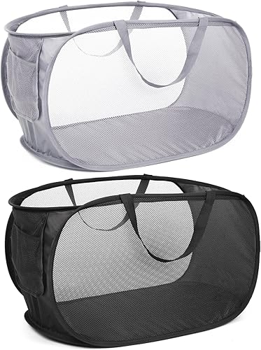 Cestas de lavandería plegables duraderas, cesta plegable para ropa sucia, cesta de ropa de malla con prácticas asas de transporte reforzadas para