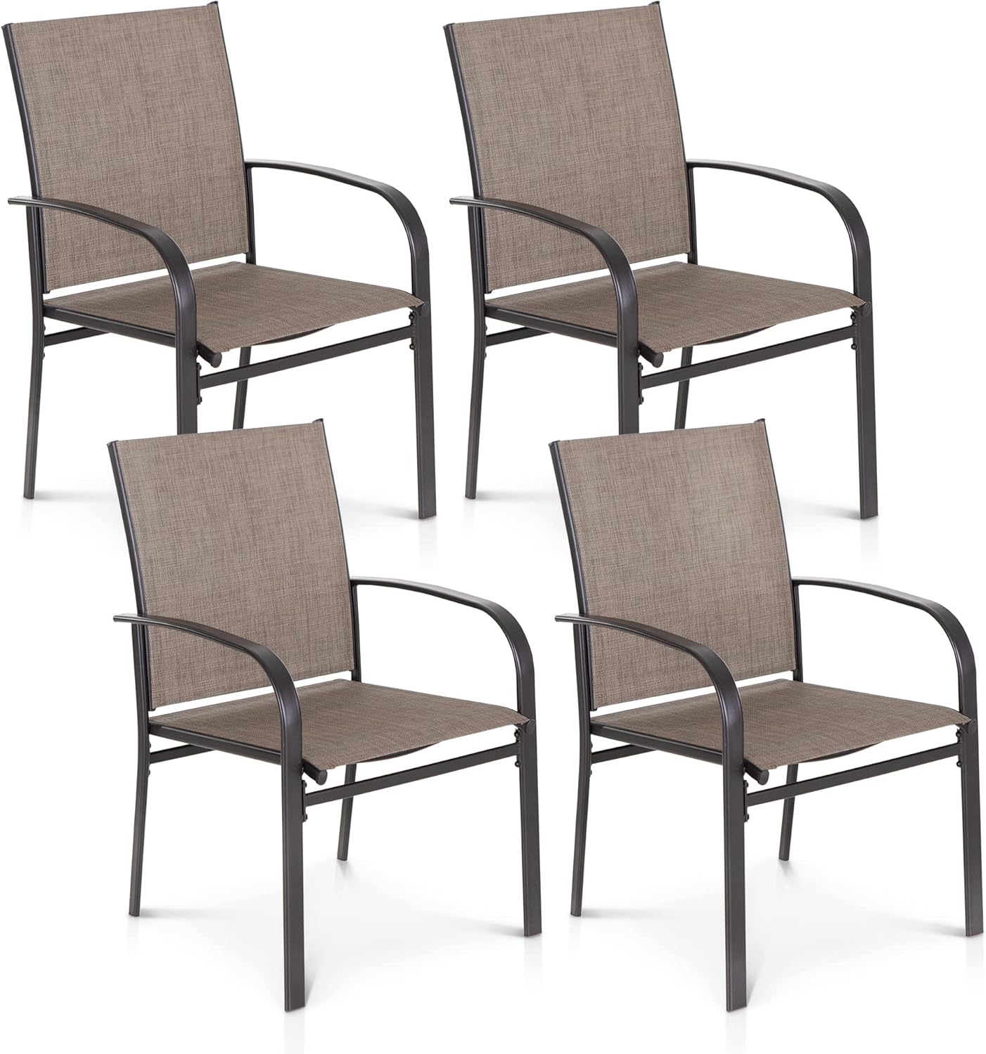 SUNSHINE VALLEY Patio Dining Chairs Set of 4, Outdoor Textilene Dining Chairs for All Weather, Patio Furniture Chairs with Armrest for Backyard Porch Garden, Brown
