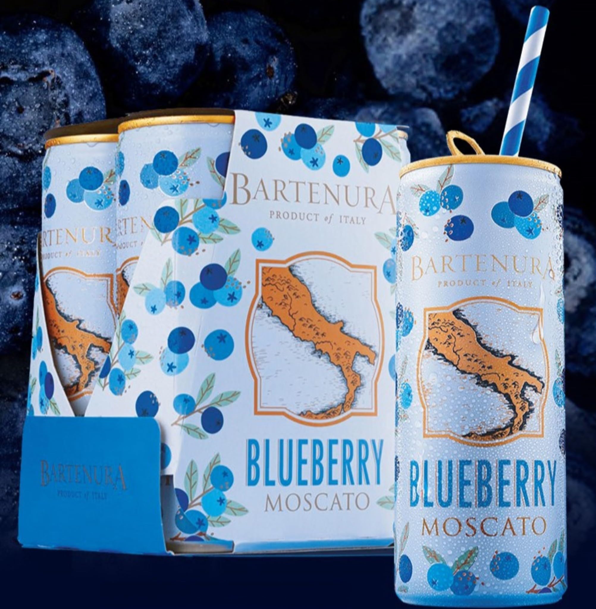Bartenura Blueberry Moscato 4x250ml | Bursting with Juicy Blueberry Flavours and Floral Honeyed Notes | Perfect for Summer Days, Beach Parties, and Celebrations…