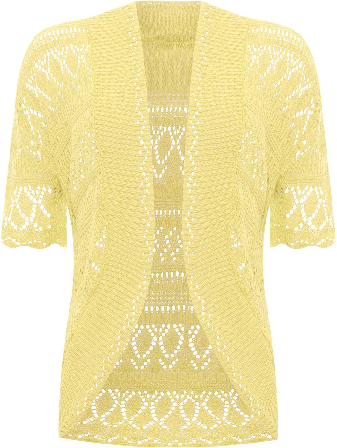 Wearall Women's Yellow Plus Knitted Crochet Short Sleeve Top Shrug Open Cardigan - 28-30