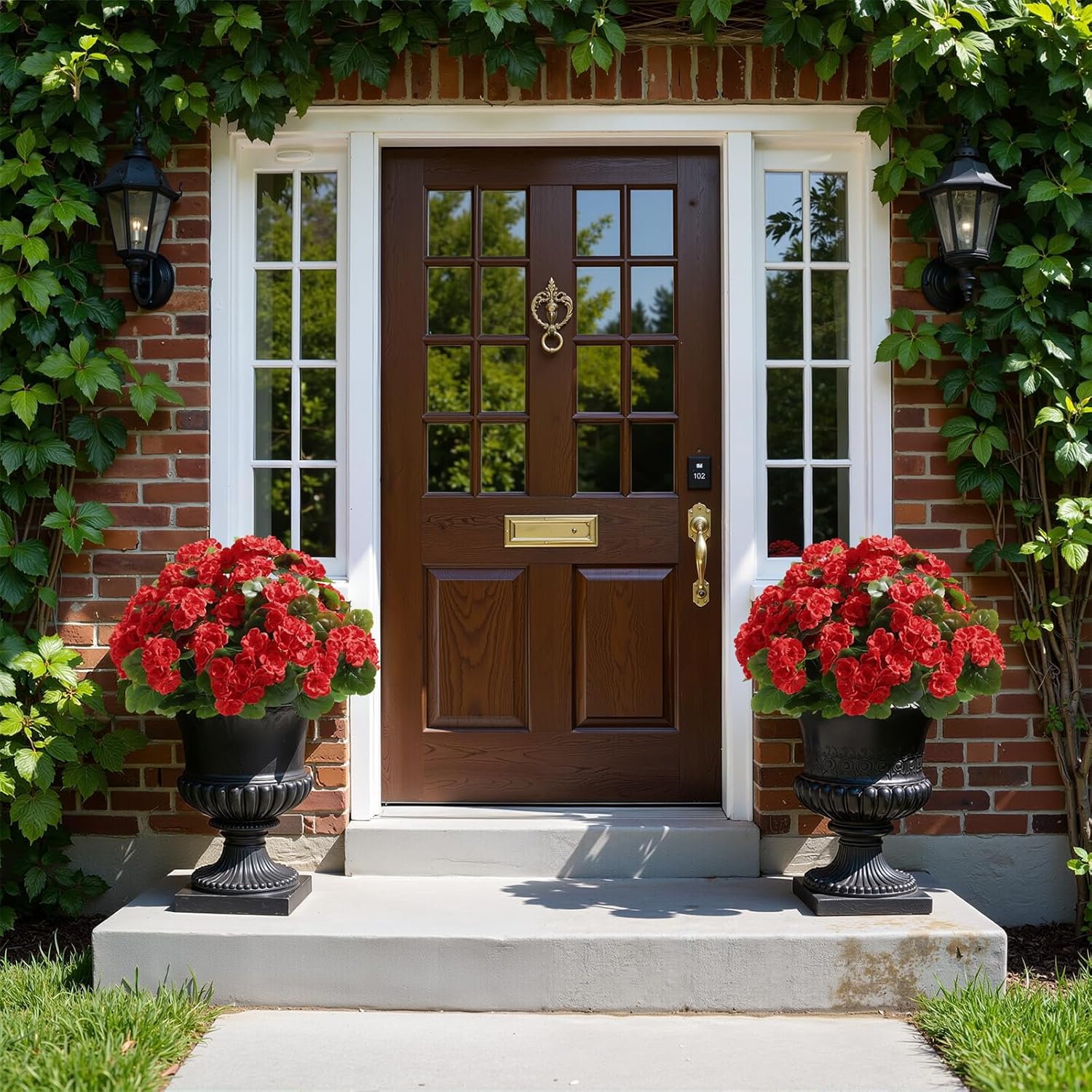 Alupssuc 12 Bundles Artificial Flowers for Outdoors Decoration Silk Geranium, UV Resistant Artificial Outdoor Fake Plants, Faux Flowers for Home Kitchen Table Indoor Outside Spring Decor, Red - Image 5