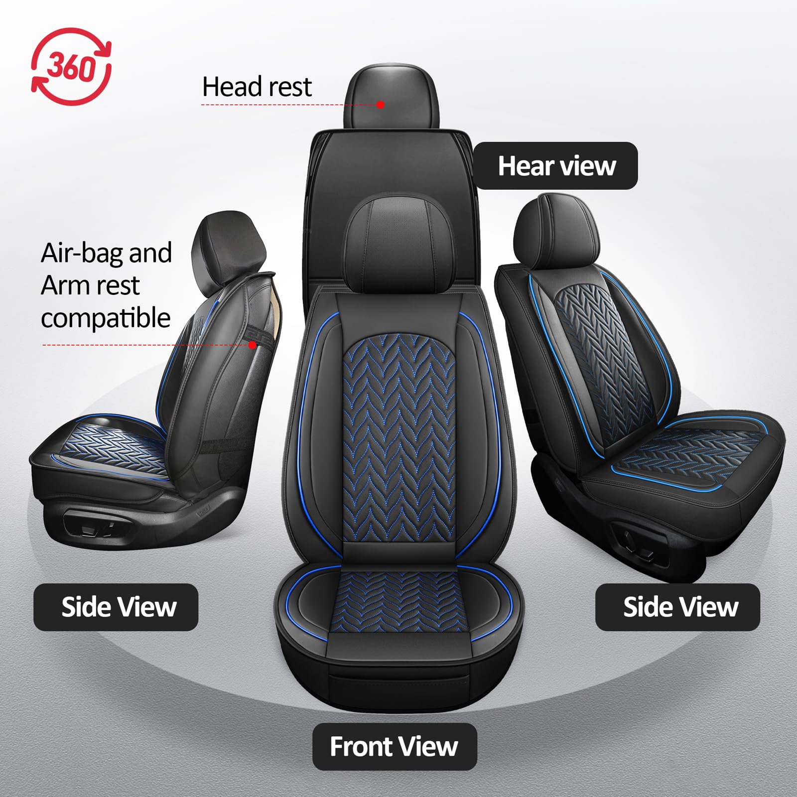 MIROZO F150 Seat Covers,Faux Leather Truck Seat Covers for Ford Full Set Pickup Seat Cover Fit for 2015-2025 Ford F-150 F-250 F-350 Crew Cab,F150 F250 F350 Seat Cover(Black and Blue,Full Set)