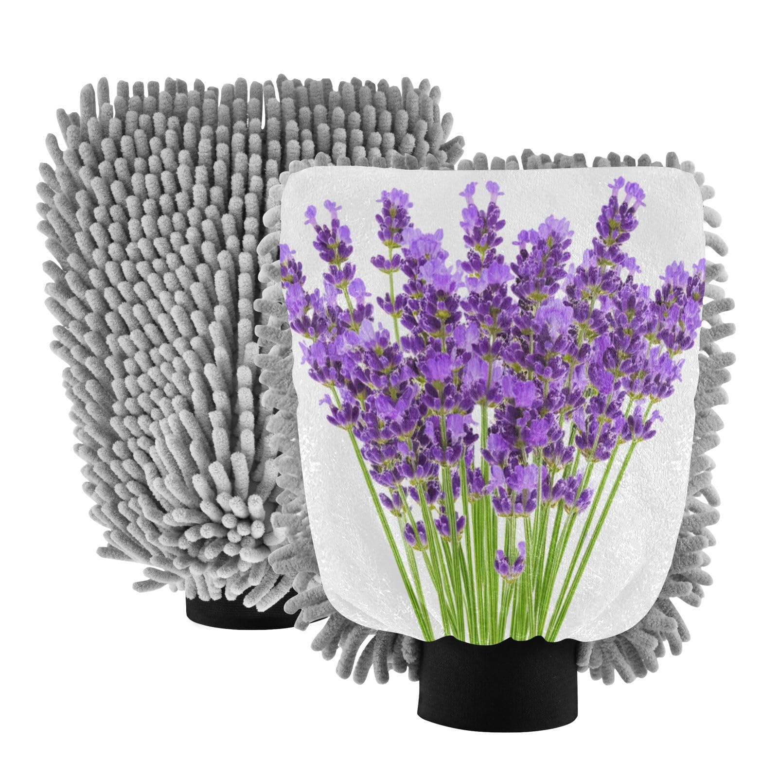 Kigai Lavender Car Wash Mitt Microfiber, 2Pcs Scratch Free Lint-Free, Premium Chenille Microfiber Mitt Car Wash Brush-L