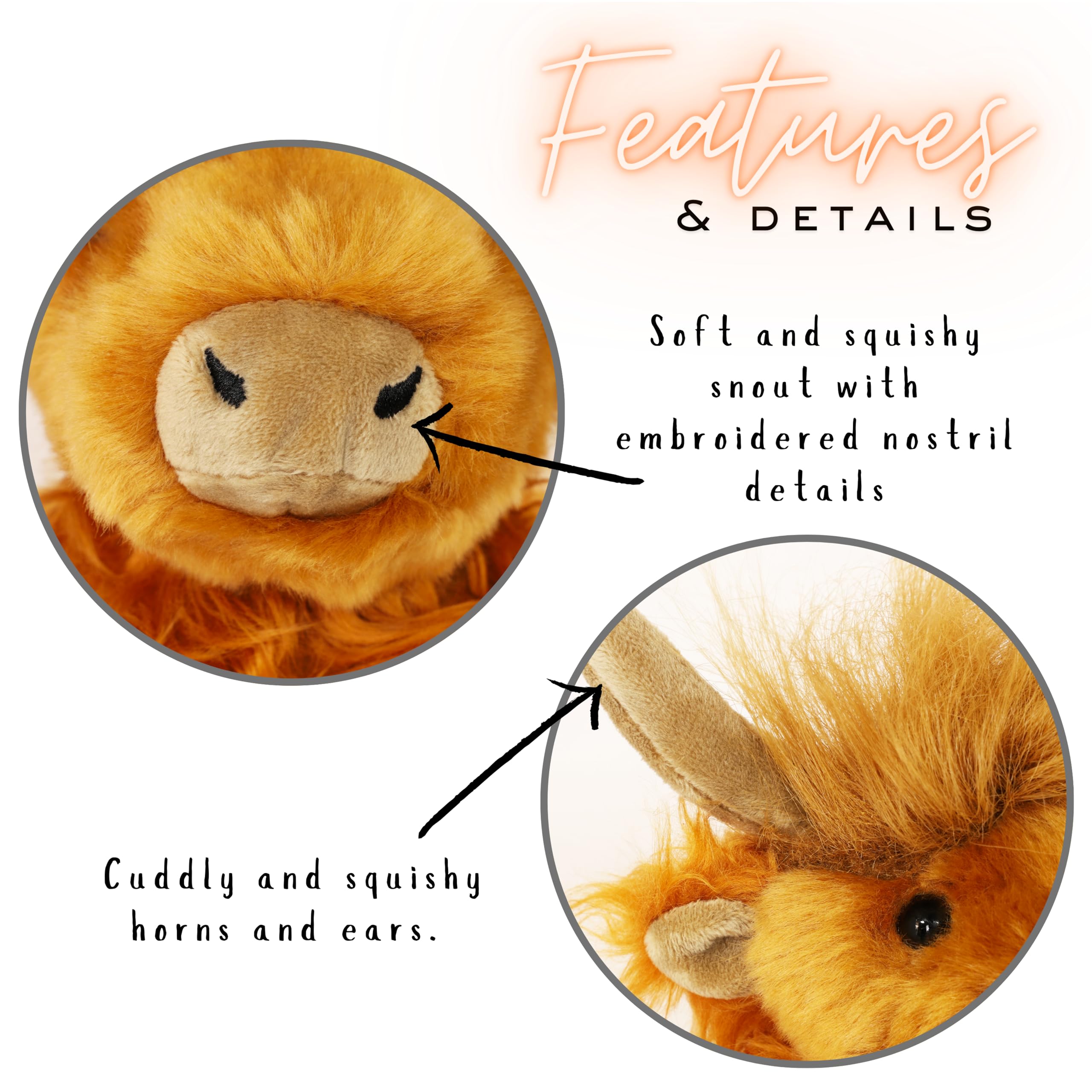 Toyland® 22.5cm (9") Plush Highland Cow With Sound Effect - Children's Soft Farm Toys - 18m + - Image 4