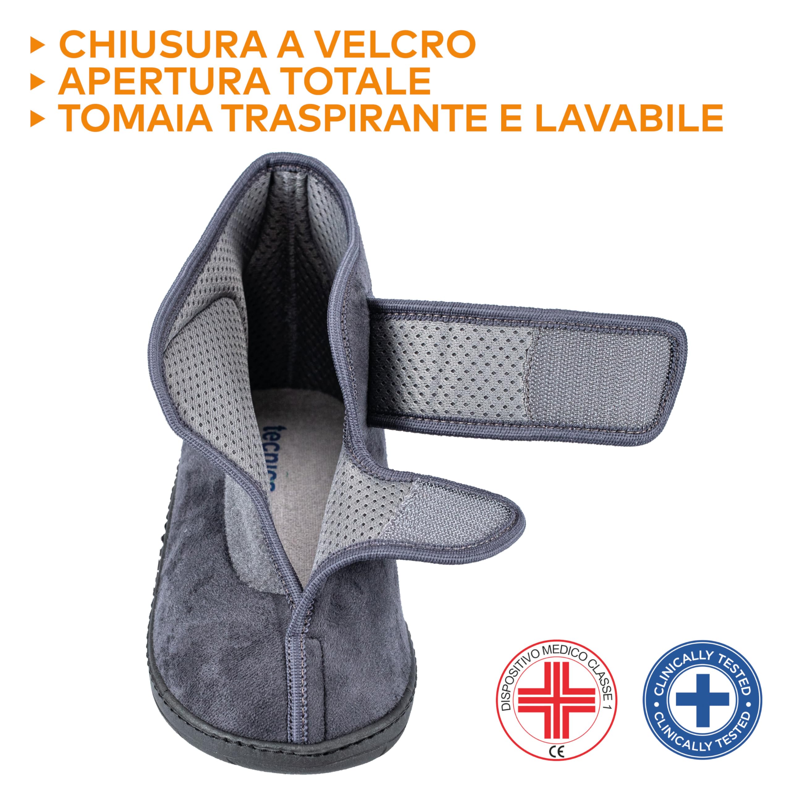 EXTRO STYLE - Scarpe Ortopediche Protettive Tecnica 1, per Riabilitazione e Recupero delle Funzioni del Piede, Tomaia in Microfibra e Suola Antiscivolo, Plantare Estraibile, Grigio