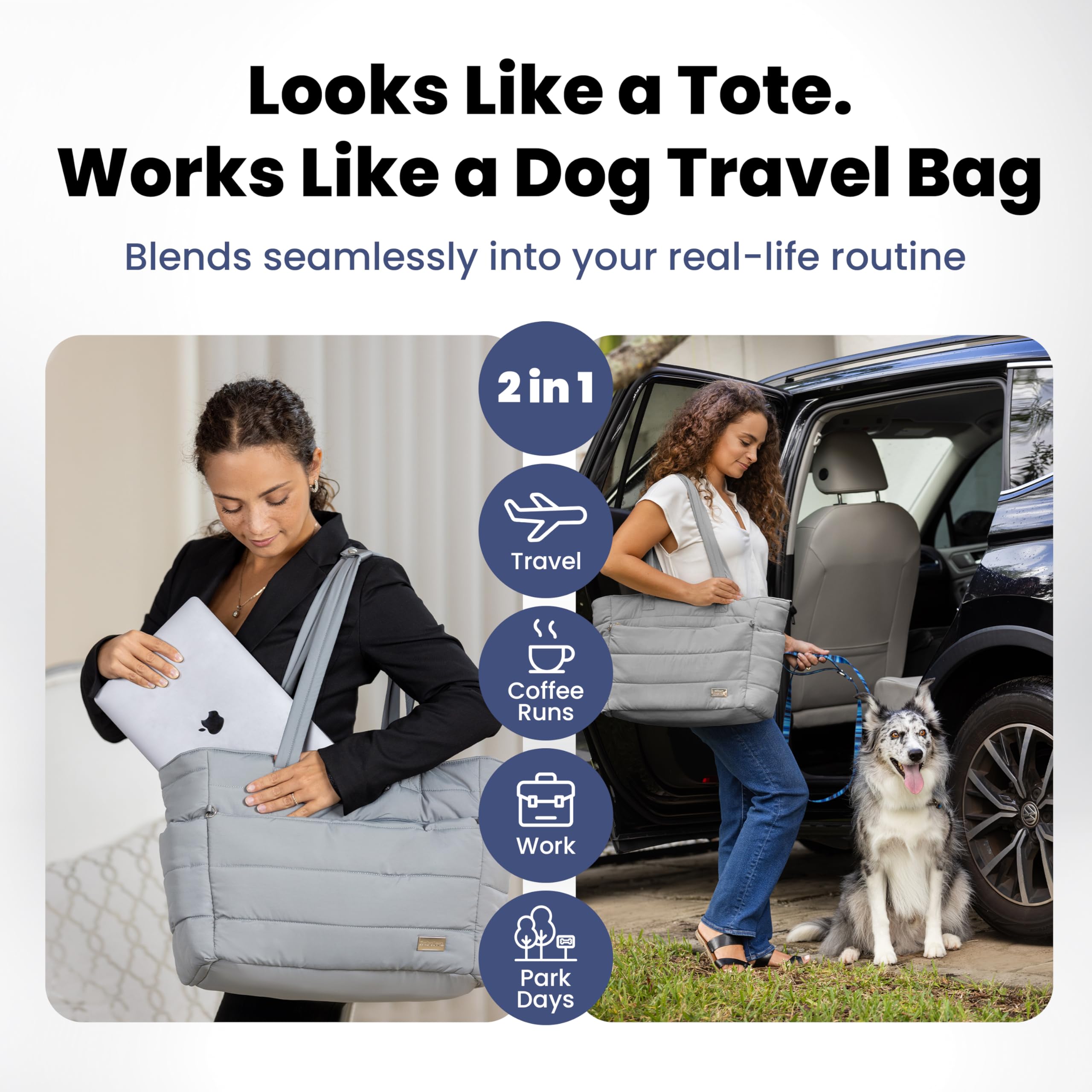 Puffer Hunde-Reisetasche für Hundemütter – alltägliche geschwollene Tragetasche oder Hundewindeltasche mit Näpfen und Lebensmittelaufbewahrung – Weihnachtsgeschenke für Frauen – leicht, reisebereites