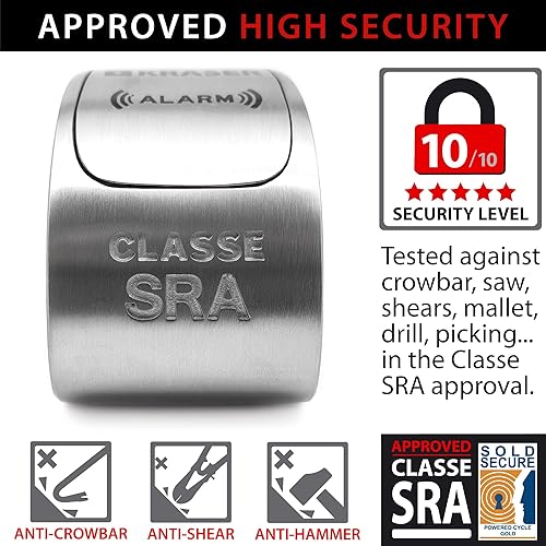 Miniatura 3 de KRASER KR10S - Alarma de bloqueo de disco de motocicleta aprobada 120dB ON/OFF, acero inoxidable, bloqueo de freno de disco de alta seguridad