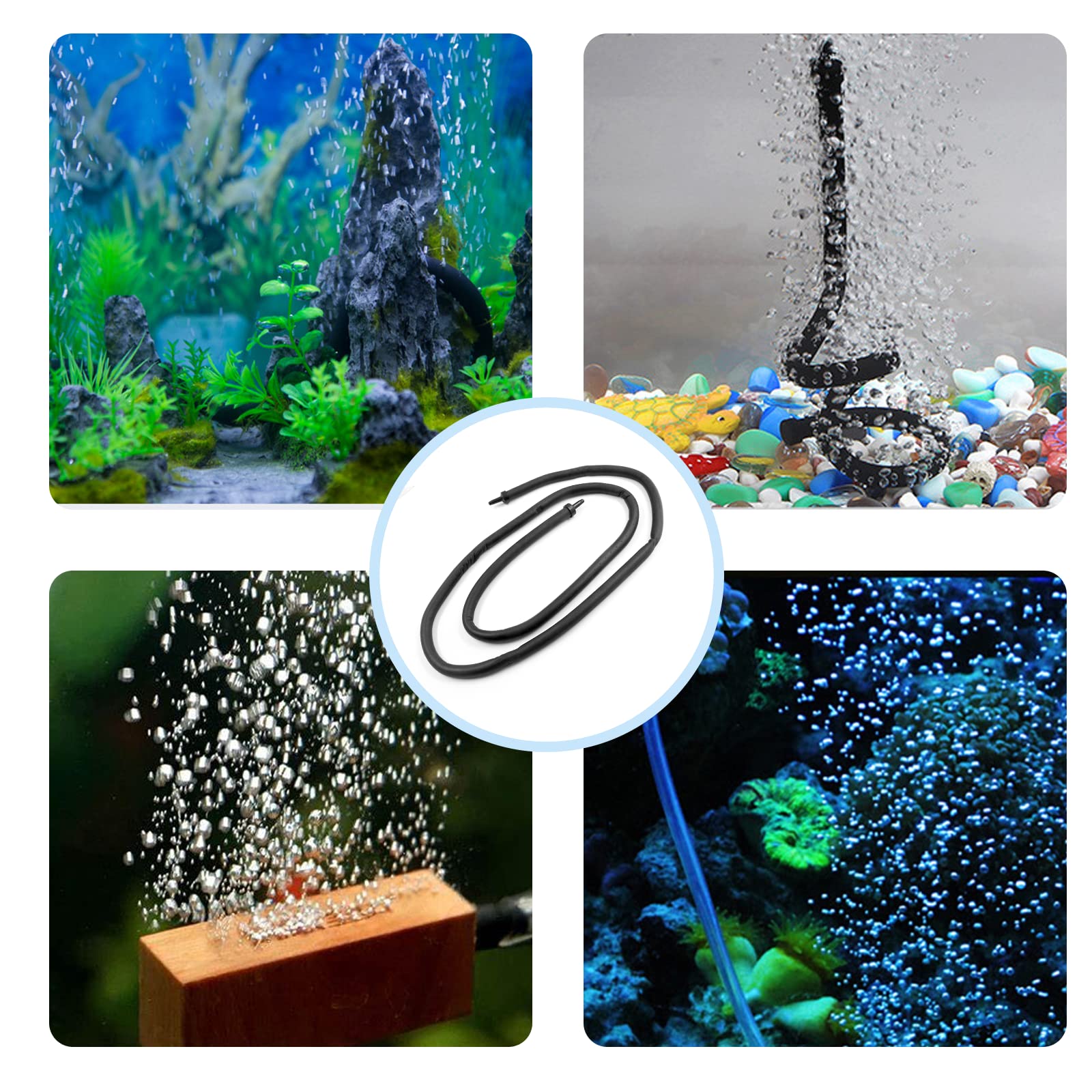 Kemcatui 2 stuks 120 cm aquariumbubbelstaf, luchtgordijn luchtbellenwand, flexibele buigbare rubberen buis met luchtbellen, voor aquarium, zwart