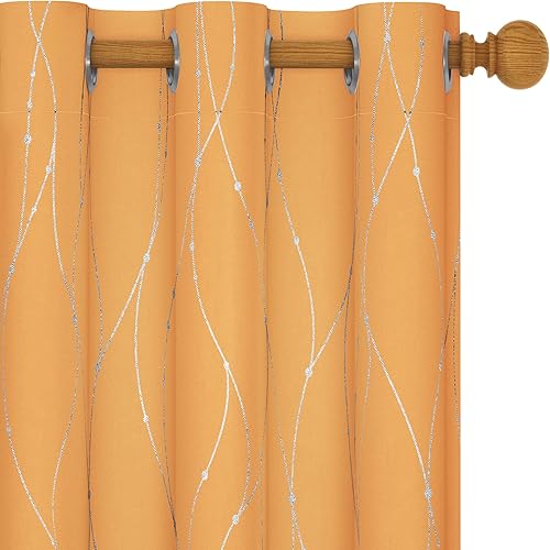Deconovo Short Blackout Curtains, 54 Inch Long, Set of 2 - Energy Efficient Curtains, Light Blocking Window Panels, Curtains for Dining Room (42 x 54 Inch, Orange Flame, 2 Panels)