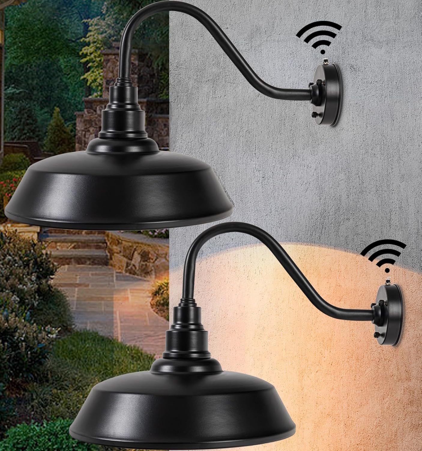 Barn Lights Outdoor 15" Large Waterproof Dusk to Dawn Gooseneck Wall Sconce Black Industrial Exterior Farmhouse,House, Storefront, Garage, Patio, Sign Lighting L15" 2