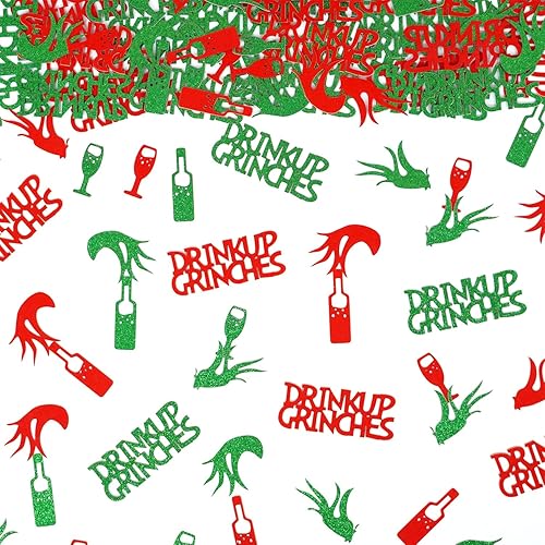Drink Up Grinches Confetti, Glitter Christmas Party Table Scatters, Drink